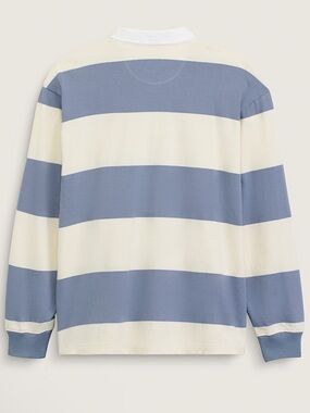 Neutral Ground! Striped Long-Sleeve Rugby Shirt - Blue & Cream! 100% cotton !